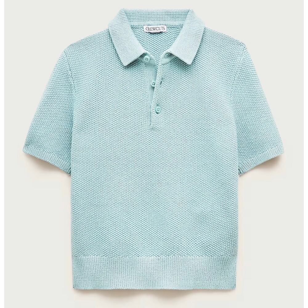 CREWCUTS short-sleeve seed-stitch sweater-polo Sound Blue  NWT size Medium